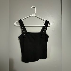 Hollister Black Ribbed Tank with Buckle Straps